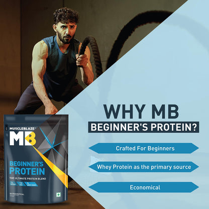 MuscleBlaze Beginner's Whey Protein, No Added Sugar, Faster Muscle Recovery & Improved Strength (Chocolate, 500 g / 1.1 lb)