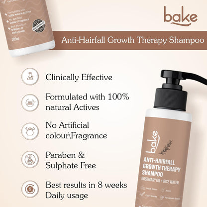 BAKE Rosemary Anti Hair Fall Shampoo for Hair Growth, Hair Fall & Dandruff Control with Black Onion & Methi Dana, Reduces Hair Loss & Prevents Hair Damage, For Men & Women - 200ml