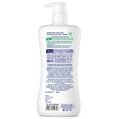 Chicco Baby Moments Mild Body Wash Refresh, New Advanced Formula With Natural Ingredients, No Tears & Soap-Free, Mild Formula For Babys Body Wash, No Phenoxyethanol And Parabens (500Ml)