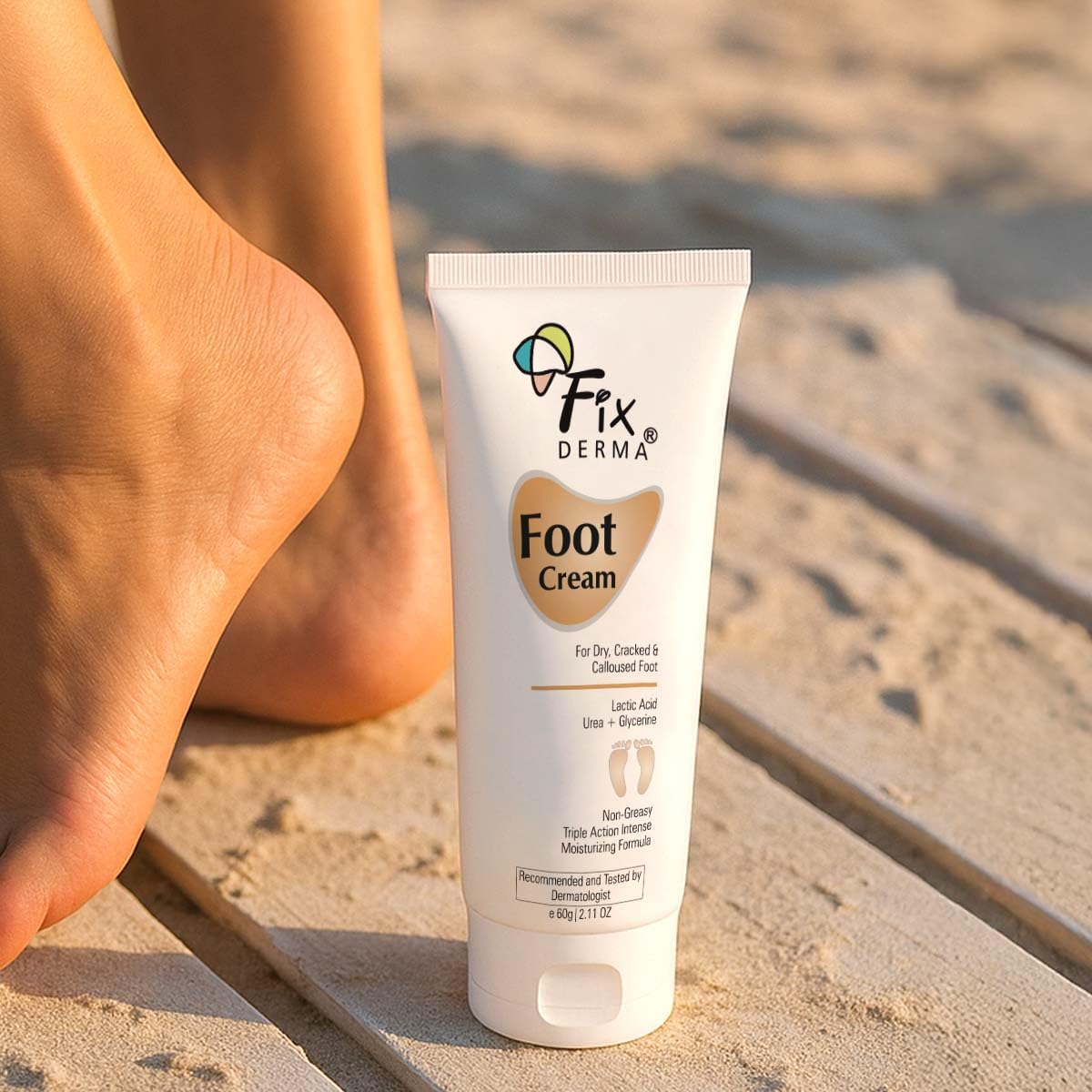 Fixderma 5% Lactic Acid, 15% Urea, 3% Glycerine, Foot Cream For Dry & Cracked Feet, Moisturizes and Soothes Feet, Heel Repair Paraben & Sulphate Free, All Skin Types 60 ML