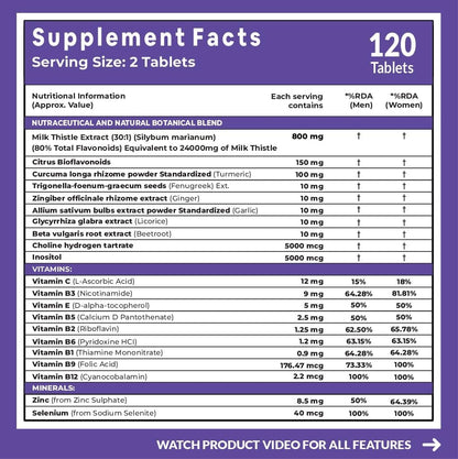 Carbamide Forte Liver Detox Supplement with Milk Thistle | 800mg Milk Thistle Extract (30:1) | Liver Detox Tablets with Added Multivitamins & Amino Acids – 120 Veg Tablets