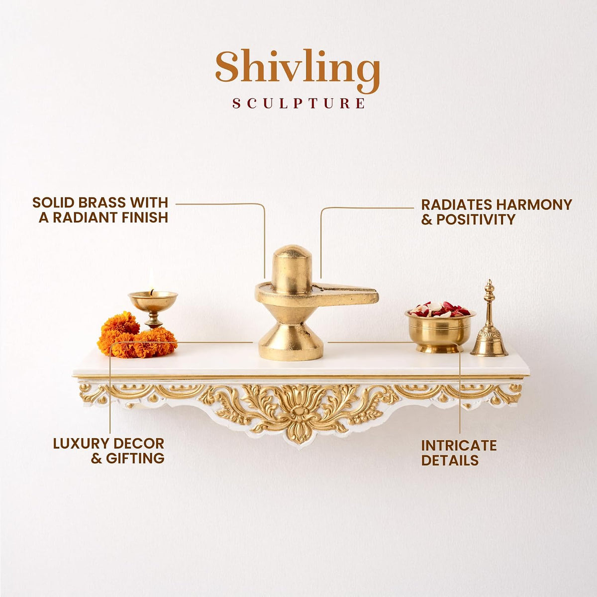 Brass Shivling Idol for Pooja & Home Temple | Sacred Shiva Ling Brass Murti for Spiritual Decor & Gift (Design08: L5 x W3 x H4 cm)