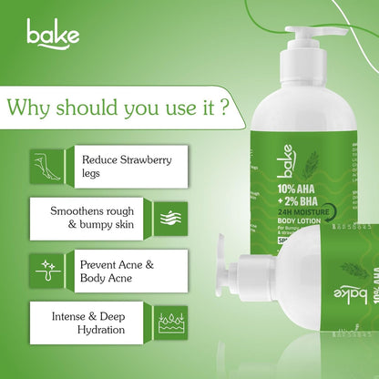 BAKE 10% AHA + 2% BHA Body Lotion SPF 30 PA+++ for Strawberry, Rough & Bumpy Skin | Lactic Acid & Niacinamide | 200ml