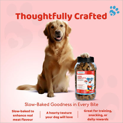 Petoska Dog Biscuits | Made with Real Mutton Goodness | 500g Jar |Crunchy Treats for Small, Medium & Large Dogs | 300 kcal/100g | Complementary Dog Food | Delicious Meat-Flavoured Biscuits