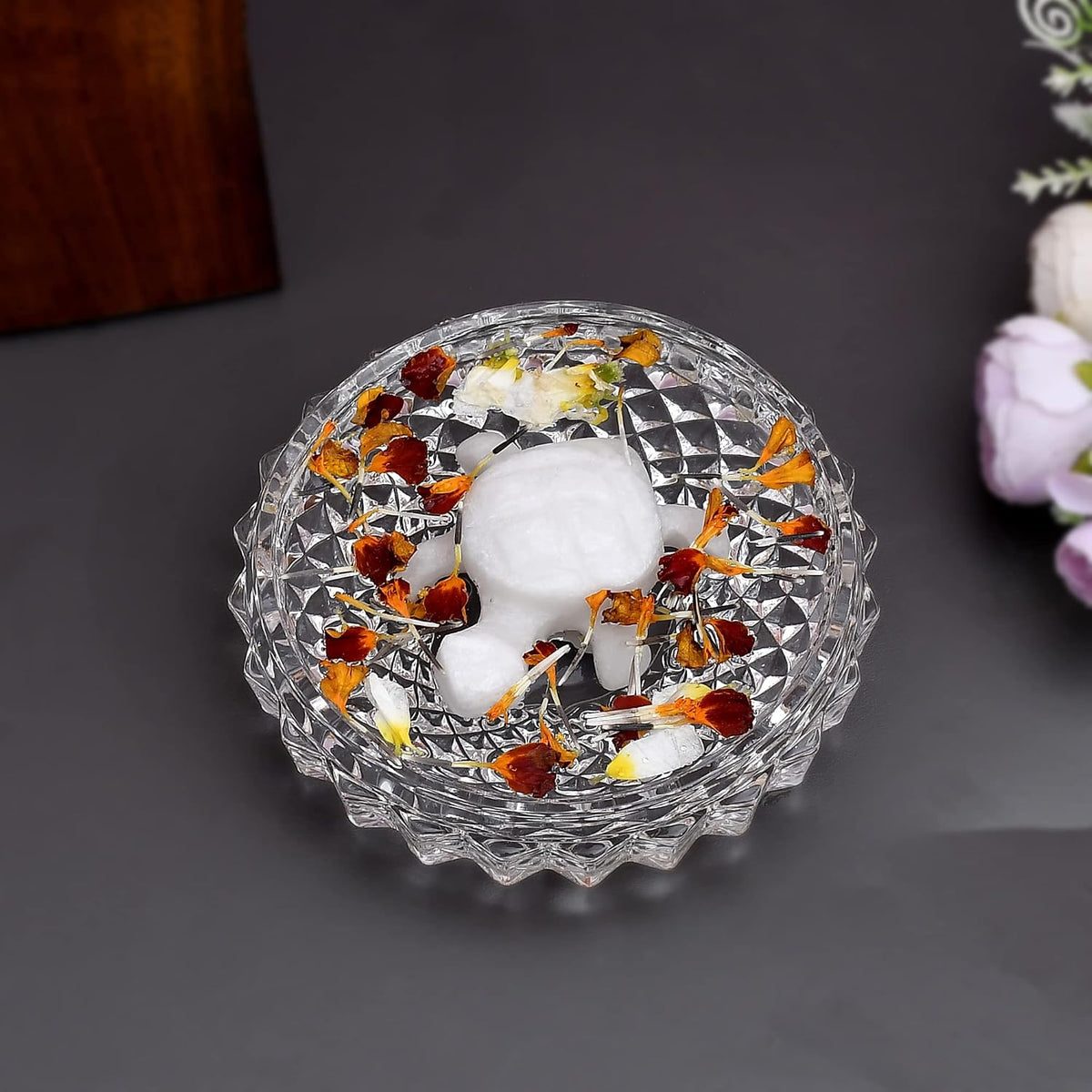 SAUDEEP INDIA Vastu Feng Shui White Marble Tortoise with Lead-Free Crystal Plate for Good Luck, Career Growth & Wealth – Decorative Turtle Figurine for Home, Office & Gifting (12cm Crystal Plate)