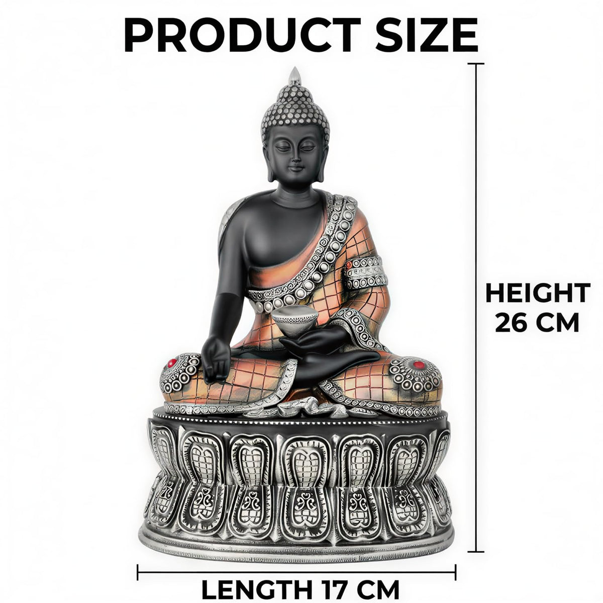 Buddha Statue Showpiece Idol Home Decor Items for Living Room and Gifts (Silver Black Copper)