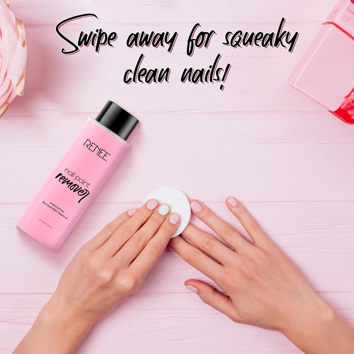 RENEE Nail Paint Remover, 100ml - Moisturizing, Acetone Free, with Vitamin E & Glycerin for Nourished, Stain Free Nails - Quick, Effective, Gentle Nail Polish Remover for All Types of Nail Polish
