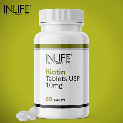 INLIFE Biotin 10000mcg Tablets Vitamin B7 for Hair Skin and Nails | Men and Women - 60 Tablets