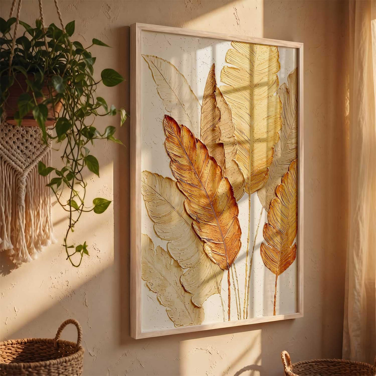 Aesthetic leaf Art Home Decoration | Floral Paintings With Frame For Living Room Bed Room Hotel Wall Decor Digital Reprint (19x25 inch)