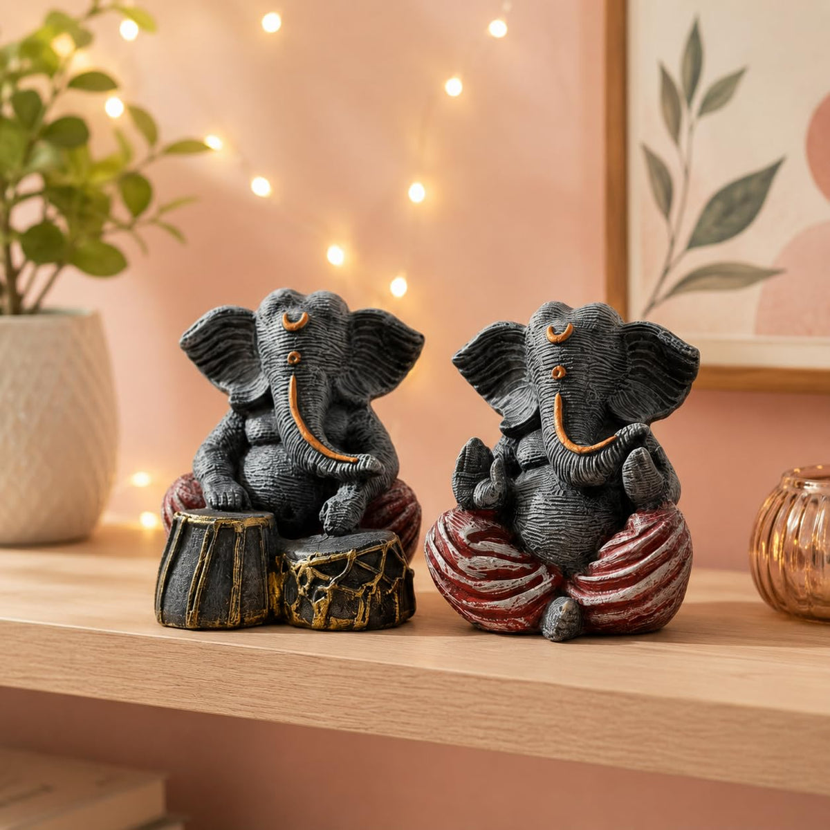 Beautiful Resin Ganesha Grey and Red for Home Decor (Pack of 2, Grey and Red)