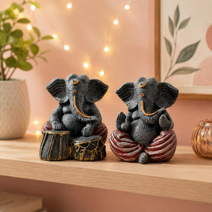 Beautiful Resin Ganesha Grey and Red for Home Decor (Pack of 2, Grey and Red)
