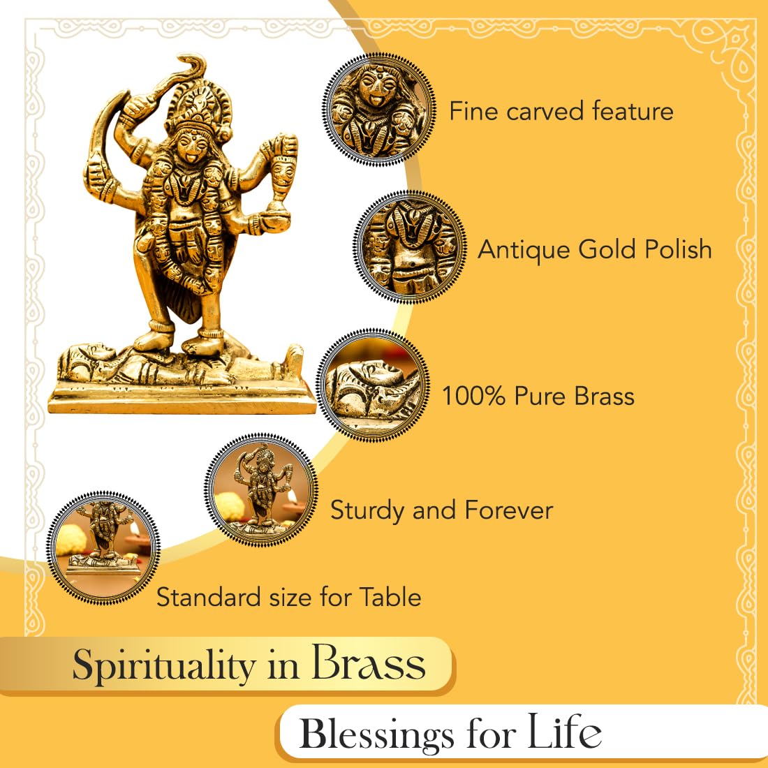100% Pure Brass MATA Rani Murti (Size: 11 cm) | Kali Maa Idol for Car Dashboard, Pooja Room, Home Decor & Office Desk | Maa Kaali Goddess Idol | Kali MATA Murti for Home