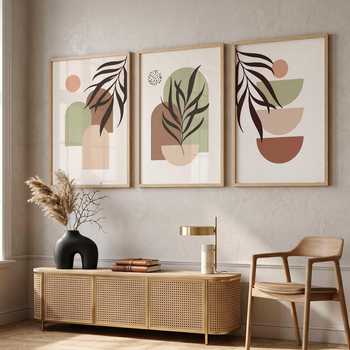 Boho Painting Wall Art Home Decoration Paintings With Frame For Living Room Bed Room Hotel Wall Decor Digital Reprint Set of 3 (13X17 inch)