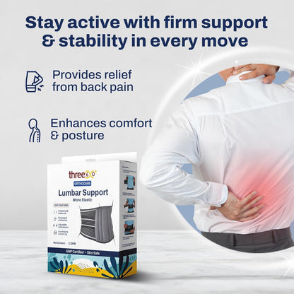 three60+ Back Pain Relief Belt | Waist Belt for Back Pain for Woman & Men | Lumbar Support with Adjustable Strap to Improve Posture, Spine Alignment | Size M - (32-36 Inch) | 1 Unit