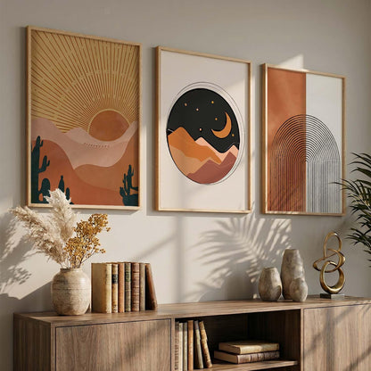Boho Painting Wall Art Home Decoration Modern Paintings With Frame For Living Room Bed Room Hotel Wall Decor Digital Reprint Set of 3 (13X17 inch)