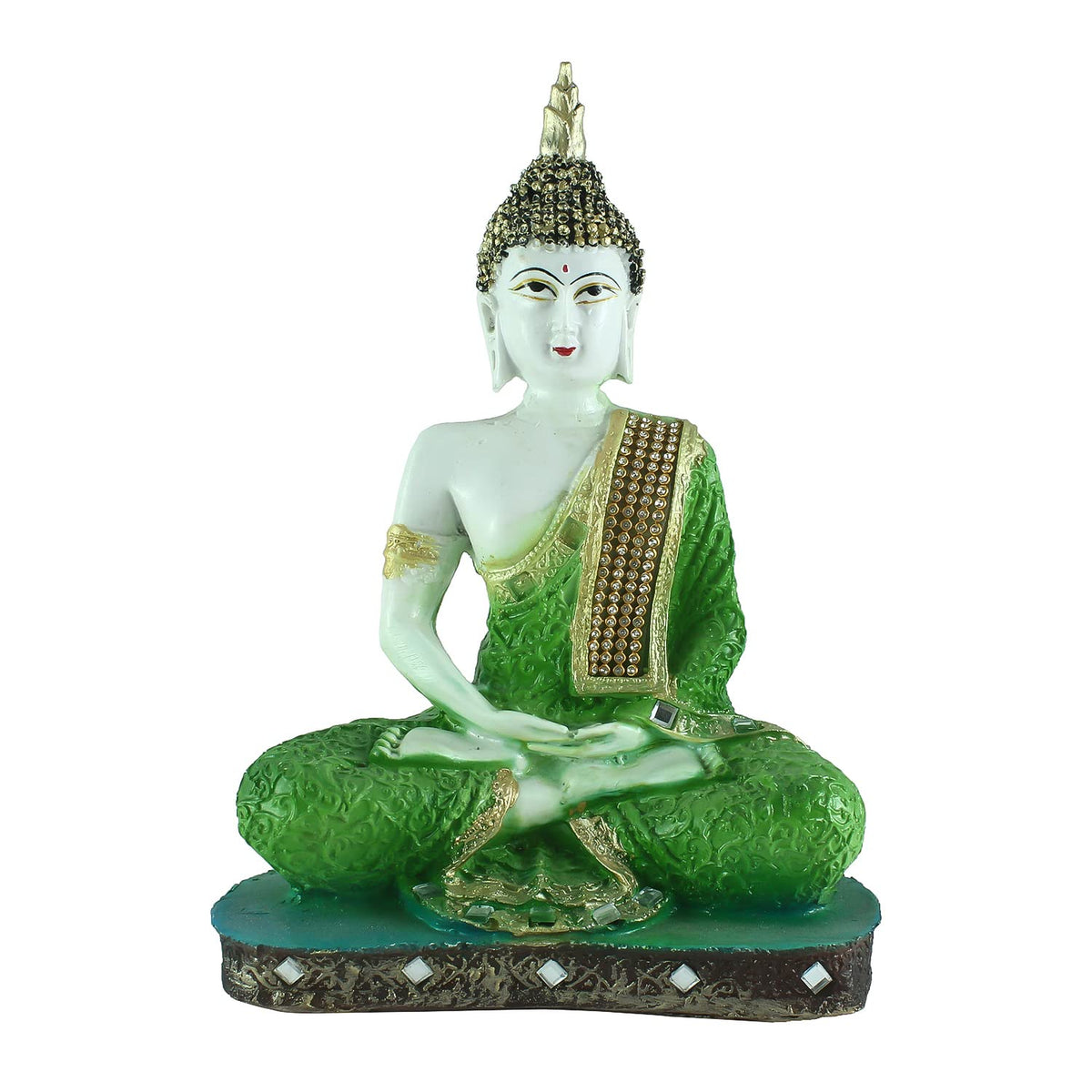 Buddha Idol (15 cm x 3 cm x 24 cm, Green)