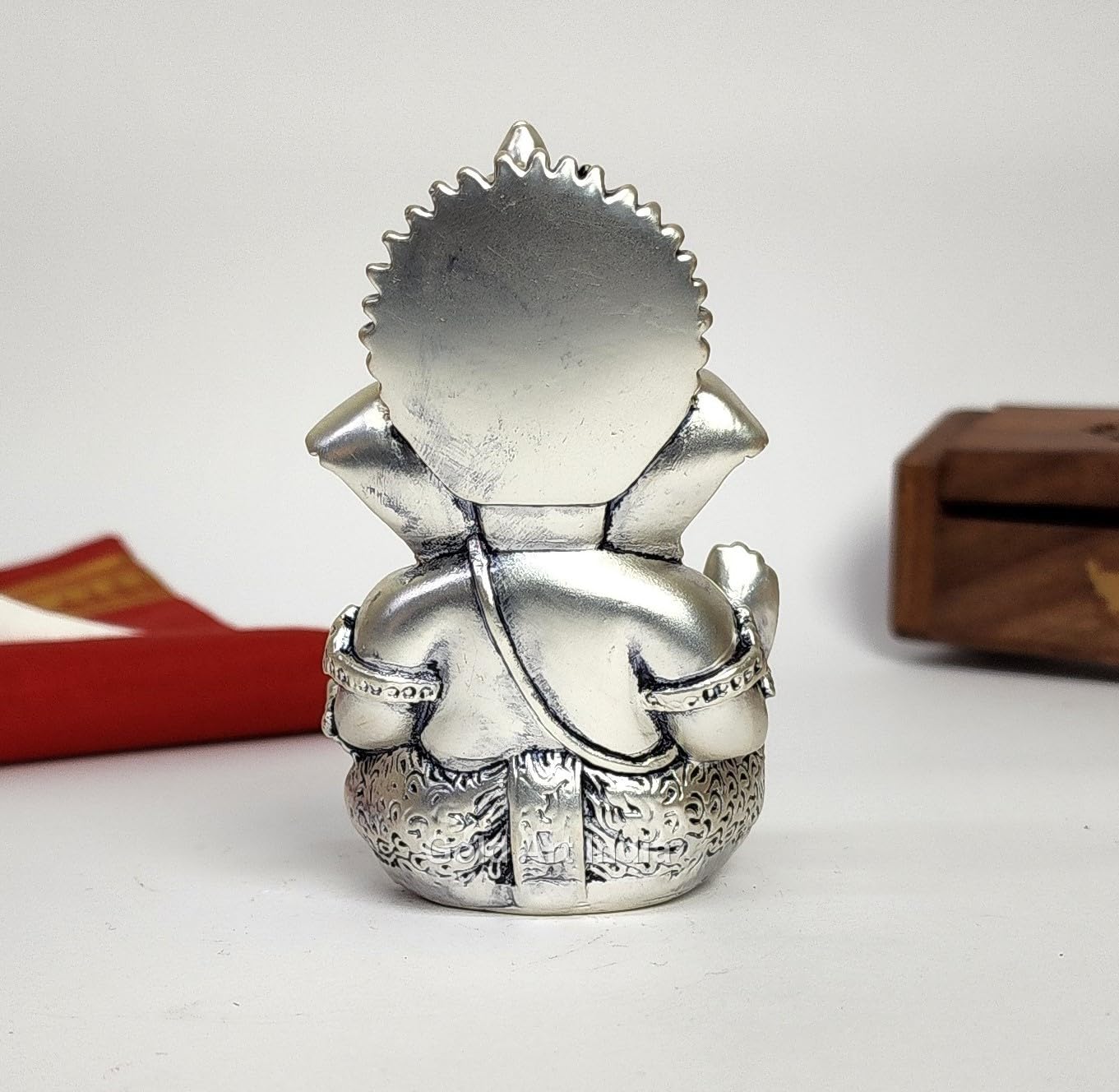 Gold Art India Silver Plated Antique Mukut Ganesha, Versatile Decor for Car Dashboard, Office, Home, and Puja, Ideal Gift for Celebrations (MUKUTSILVERBLACKANTIQUE 3.5")