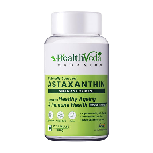 Zephivo Health Veda Organics Plant Based Astaxanthin 8 mg Supplement I 60 Veg Capsules I Supports Eye, Joint & Skin Health I Boosts Immune System I For both Men & Women