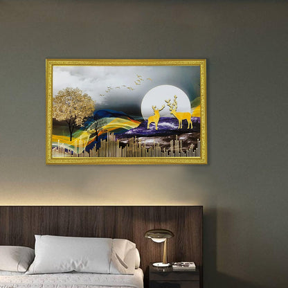3D Golen Foil Modern Art Positive Vibes Landscape | Framed Painting | Ready to Hang - (Multicolor, 14 Inch x 20 Inch)