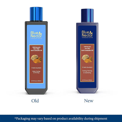 Blue Nectar Anti Cellulite Body Massage Oil with Ginger, Triphala & Tea Tree Essential Oil | Plant Based Body Oil for Women & Men for Skin Hydration (11 Herbs, 200ml)