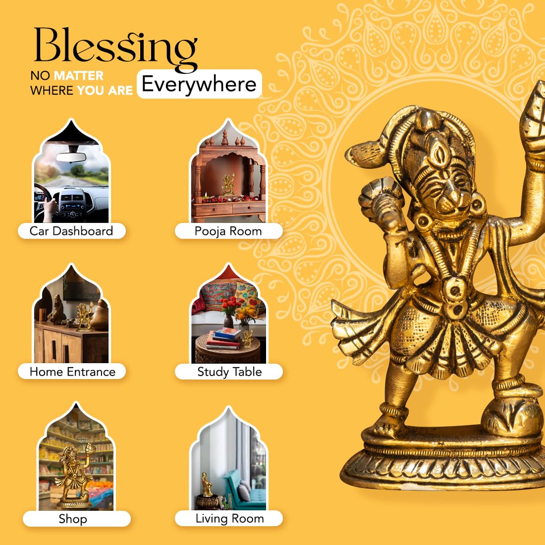 100% Pure Brass Hanuman Ji Murti for Home Puja (Size: 8.4 cm) | Lord Hanuman Idol for Desk, Car and Home Decor | Balaji Idol | Bajrangbali Murti | Bahubali Hanuman Idol