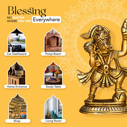 100% Pure Brass Hanuman Ji Murti for Home Puja (Size: 8.4 cm) | Lord Hanuman Idol for Desk, Car and Home Decor | Balaji Idol | Bajrangbali Murti | Bahubali Hanuman Idol