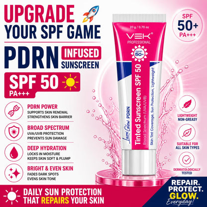 Vek Professional sunscreen tube with pink and white design on a pink background