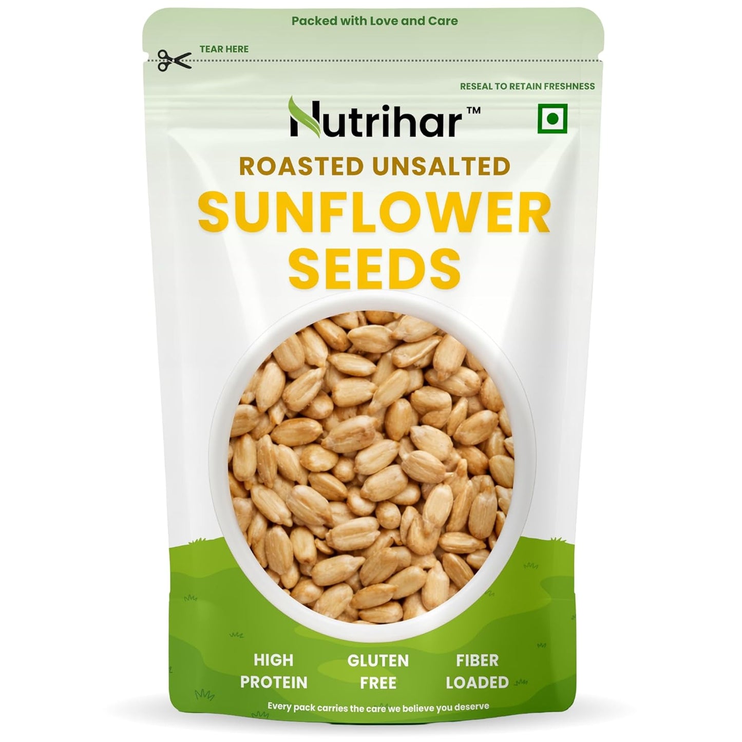 Nutrihar Roasted Sunflower Seeds 100g | Unsalted, Dry Roasted Sunflower Seeds for Eating | No Added Oil | Rich in Vitamin-E & Fibre