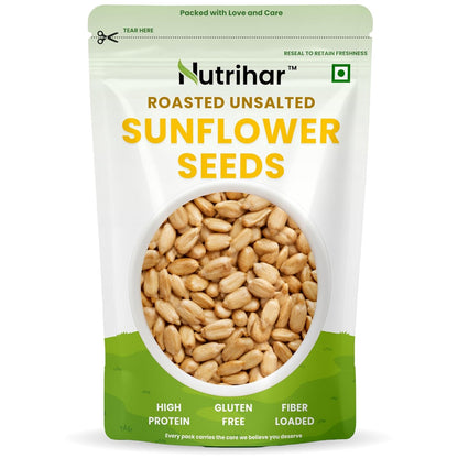 Nutrihar Roasted Sunflower Seeds 100g | Unsalted, Dry Roasted Sunflower Seeds for Eating | No Added Oil | Rich in Vitamin-E & Fibre