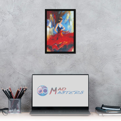 Dancing Girl in Red Skirt Blue Top Woman Lady Painting Photo Frame for Living Room, Bedroom, Home Decor and Wall Decoration (MM 2894, 30.5L x 20.3W cm, Paper, Without Plexi Glass)