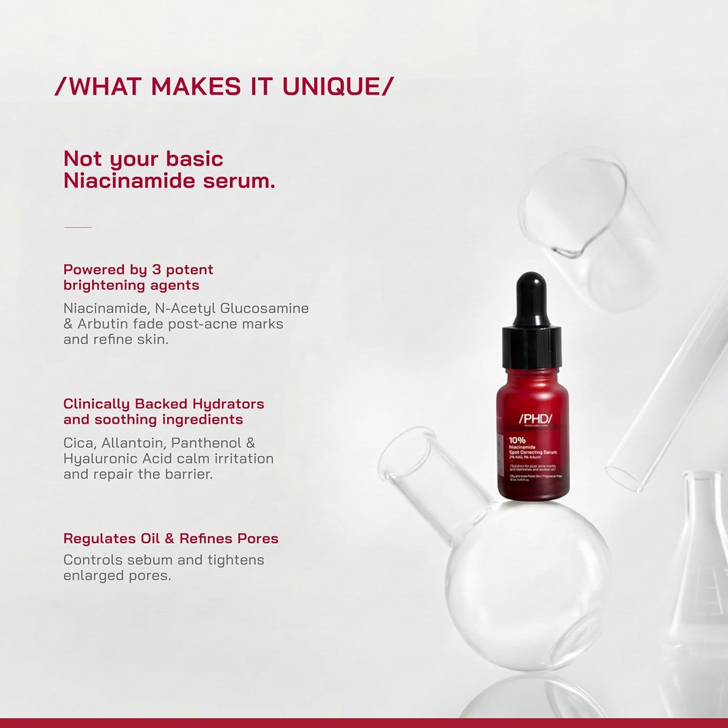 /PHD/ 10% Niacinamide Spot Correcting Serum | Niacinamide for Oily Skin, Acne Scars & Enlarged Pores | Face Serum for Acne-Prone Skin with 2% NAG | Fades Marks, Controls Oil I 10ml