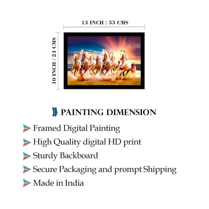 Runing Seven Horses Painting With Frame 13 Inches X 10 Inches (Style 5)