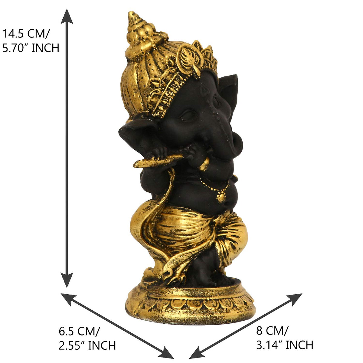 Golden And Black Polyresin Lord Ganesha Idol Playing Flute Musical Instrument Decorative Showpiece - Ideal For Home, Office Decor - Gift For Diwali, Birthday, Ganesh Chaturthi Celebrations