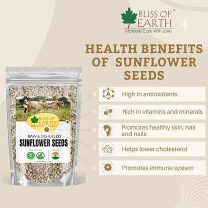 Bliss of Earth Sunflower Seeds- Dehulled Sunflower Seeds for Eating - Natural & Organic Superfood for Snacking - Rich in Fibre & Protein - for Skin & Hair - 600gm