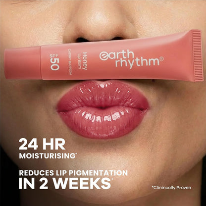 Earth Rhythm Honey Lip Balm SPF 50 Brightens Lips with Propolis,Peptides & Kojic Acid- Cherryblossom