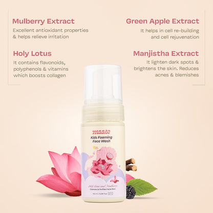 Maate Kids Foaming Face Wash (100 ml) | With Ayurvedic Herbs Holy Lotus & Mulberry | Cleanses & Purifies Facial Skin | Baby Face Wash 3-12 Years | Nourish All Skin Type, pH Balanced