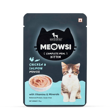 Meowsi by HUFT Chicken & Salmon Mousse Kitten Wet Food - 70 gm | High-Protein Wet Cat Food for Kittens | Cat Food Gravy for Junior Kittens (2-12 Months)
