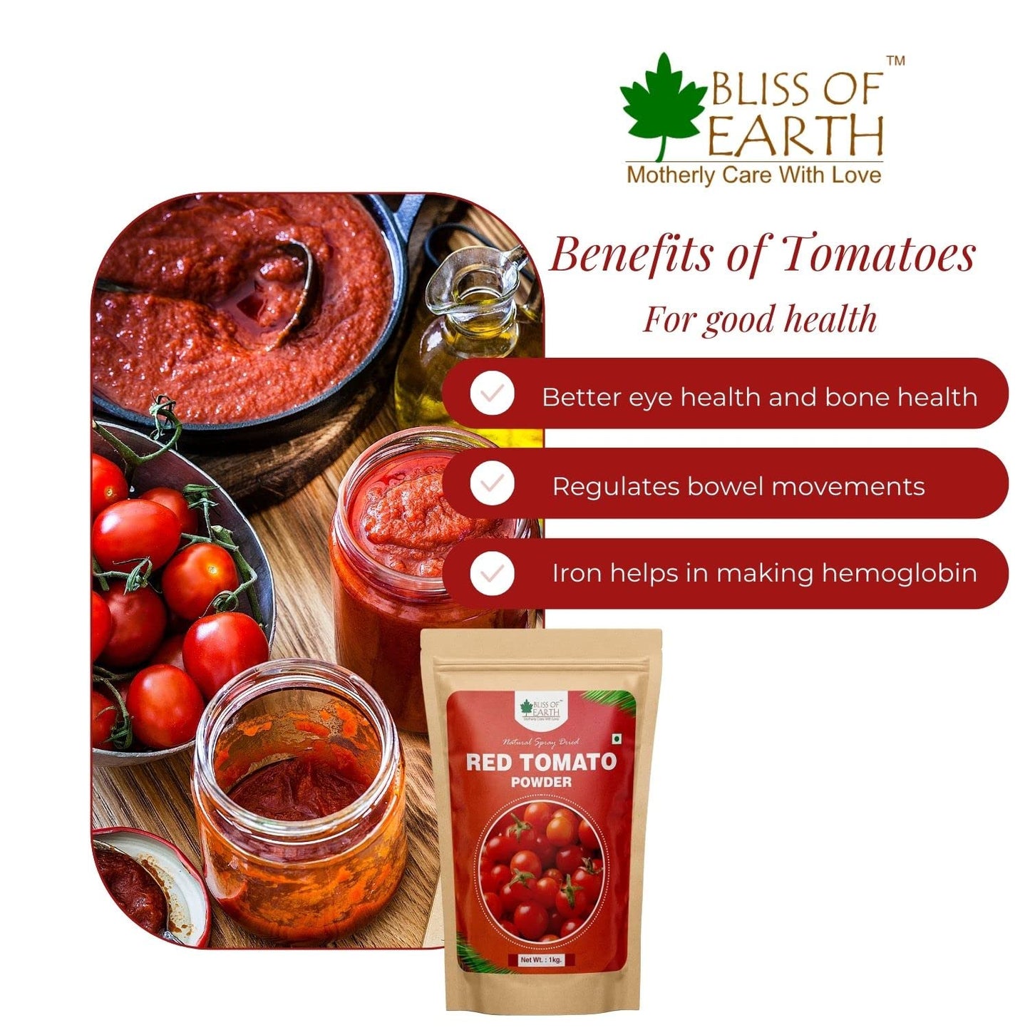Bliss of Earth Tomato Powder Natural Spray Dried Great For Instant Tomato Soup | Tomato Juice | Ketchup | Seasoning 200gm
