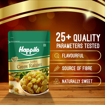 Happilo Premium Seedless Green Raisins 250g | Quality Kishmish/Kismis | Dry Fruits, Healthy Snacks | Nutritious, Rich in Iron, Antioxidants & Vitamin B | Tasty Natural Snack