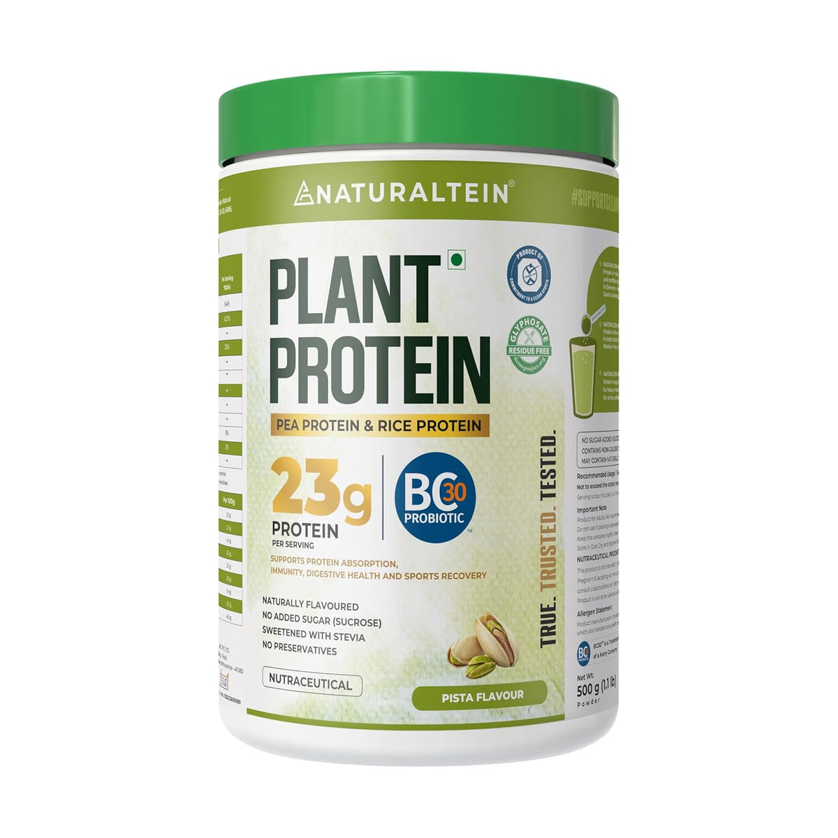 Naturaltein plant protein powder container on a white background
