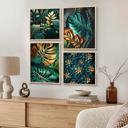 Aesthetic Floral Art Home Decoration Painting | Floral Paintings With Frame For Living Room Bed Room Hotel Wall Decor Digital Reprint Set of 4 (ART-6, 10W x 13L INCH)