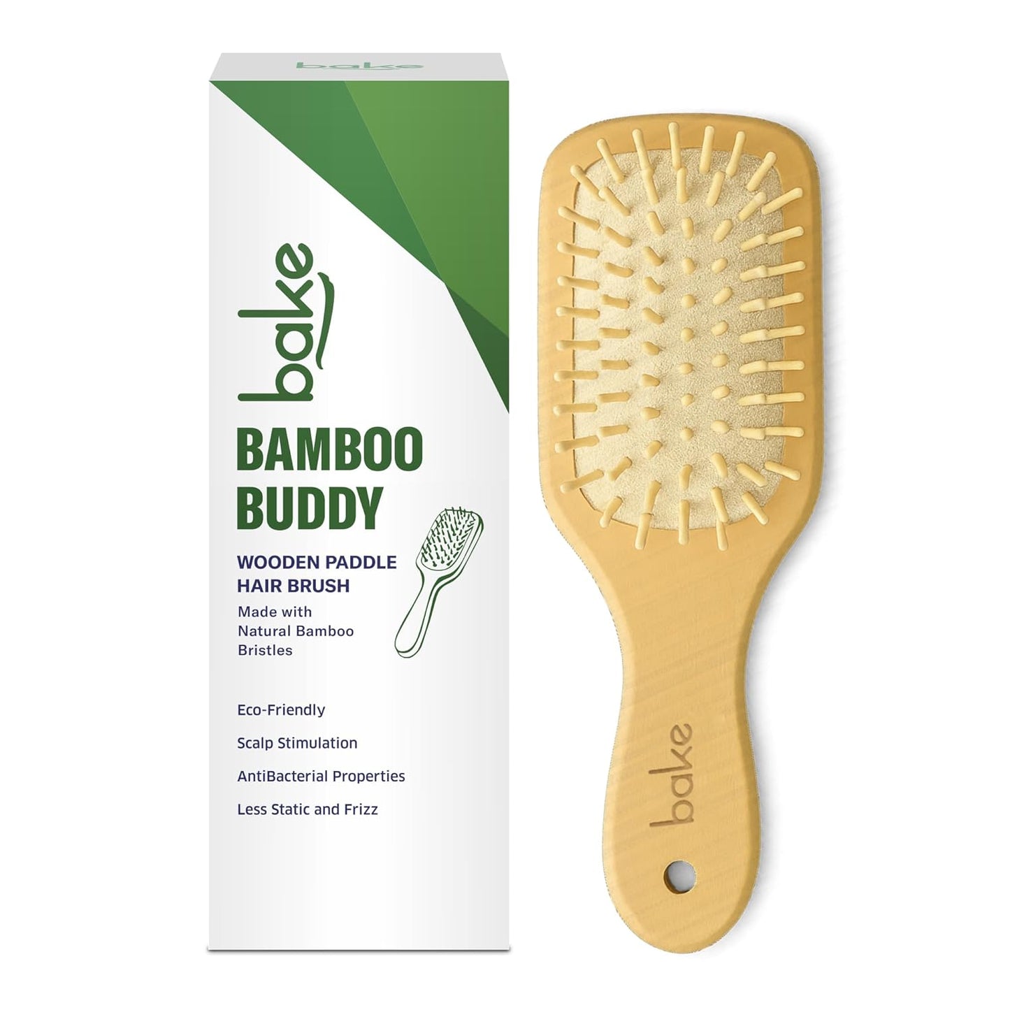 BAKE Bamboo Buddy Wooden Paddle Hair Brush | Natural Bamboo Bristles | Bamboo Comb | Gentle on Hair | Strengthens Scalp & Promotes Hair Growth | For Men & Women | Large Hair Brush