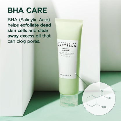 SKIN1004 Madagascar Centella Tea‑Trica BHA Foam Cleanser | Gentle Exfoliating Face Wash, 125 ml