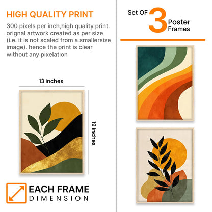 Boho wall Art Paintings Modern Art Framed Wall Painting for Living Room Bedroom - Wall Posters | Paintings with Frame Set of 3 (Boho 2, 13x19 inch)