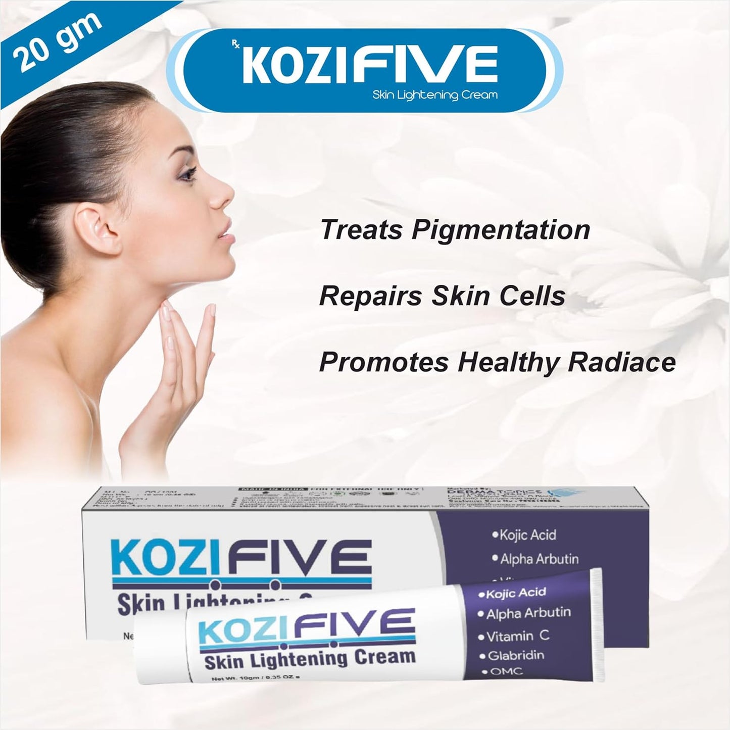 Skin Lightening Cream With Kojic Acid, Alpha Arbutin, Vitamin C, Glabridin, OMC 20 Gm