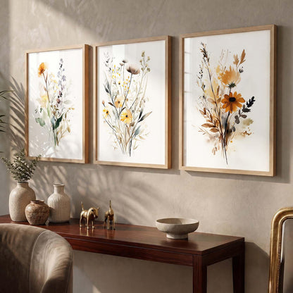 Home Decor Floral Painting Decorative Modern Wall Art poster With Frame For Living Room Bed Room Hotel Wall Decor Digital Reprint Set of 3 (10X13 inch)