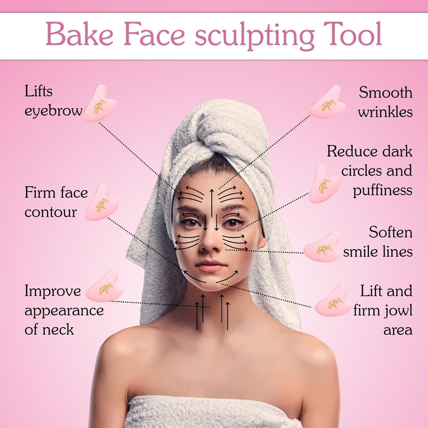 BAKE Gua Sha Face Massage Tool for Glowing Skin, Blood Circulation & Reducing Stress | Lifts Eyebrows, Smooths Wrinkles & Reduce Dark Circles | Jade Stone | 1 Piece