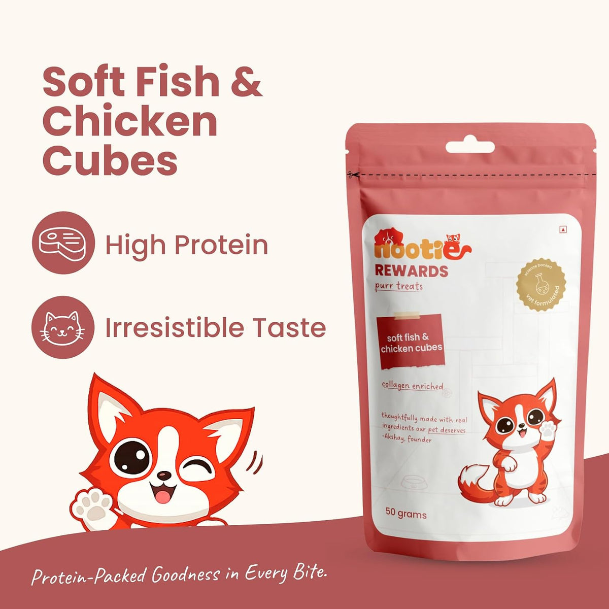 Nootie Purr Treats Soft Fish & Chicken Cubes Cat Treats, 50g