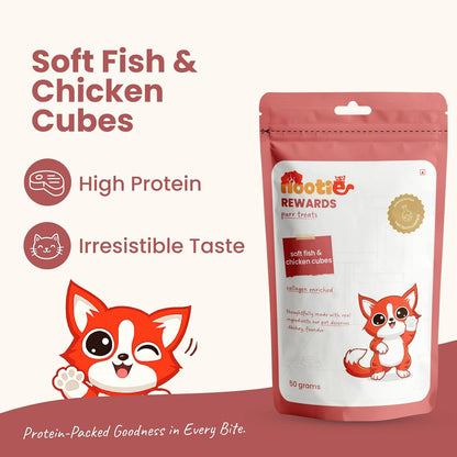 Nootie Purr Treats Soft Fish & Chicken Cubes Cat Treats, 50g