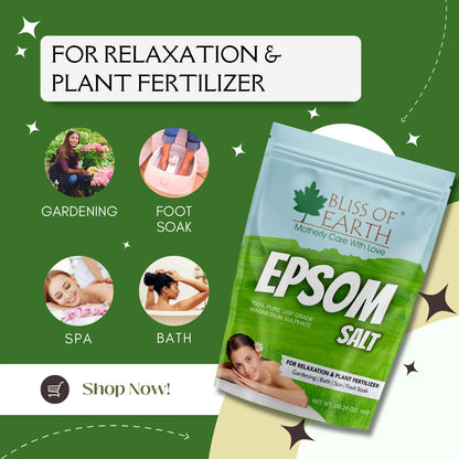 Bliss of Earth Epsom Salt for Foot | 1kg Epsom Salt for Foot Soaks, Bath Soaks, Plants & DIY Scrubs | Natural Magnesium Sulphate for Muscle Relief & Aromatherapy | Cruelty-Free